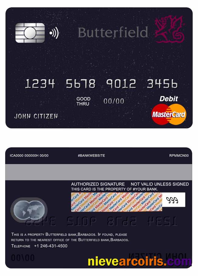 Barbados Butterfield bank mastercard debit card 